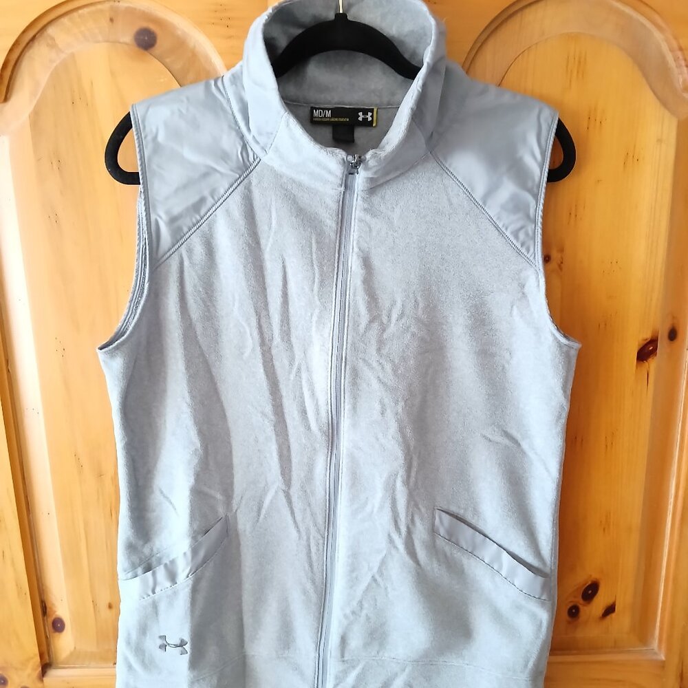Under Armour Cold Gear Womens Vest Medium Light Gray Full Zip Pockets